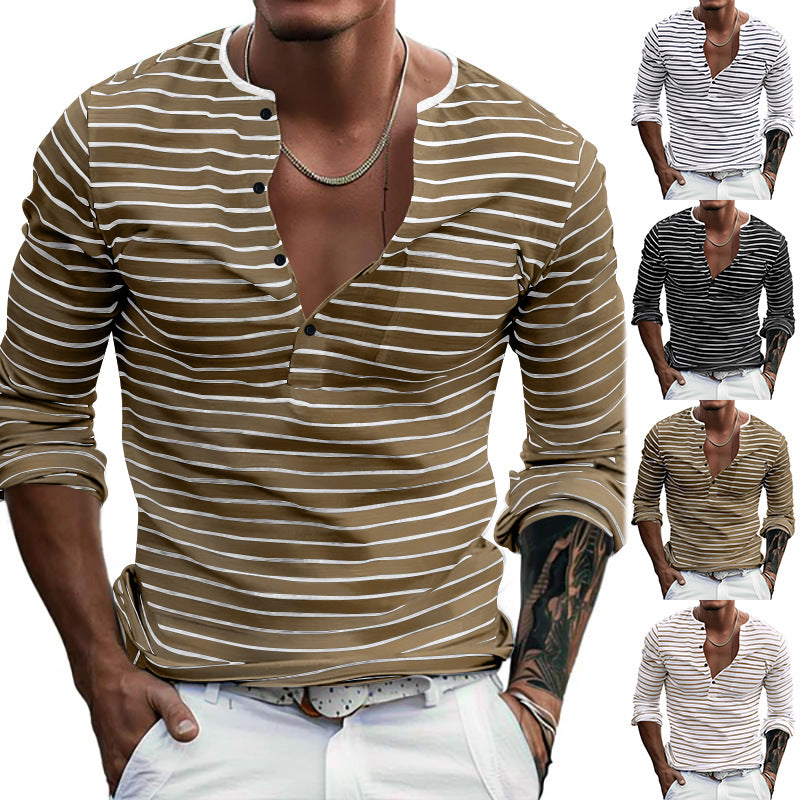 Herren Langarmshirt mit gestreiftem Design und Knopfleiste Echoarchiv