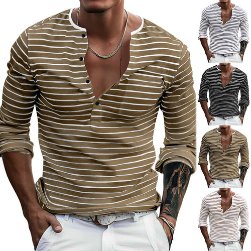 Herren Langarmshirt mit gestreiftem Design und Knopfleiste Echoarchiv