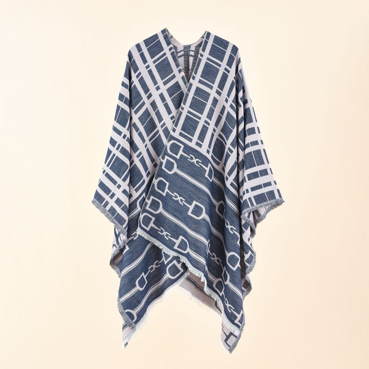 Damen Jacquard-Umhang mit Steigbügel‑Motiv und Fransensaum Echo Archiv