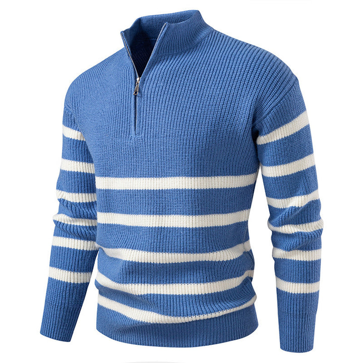 Herren Strickpullover mit modernem Halbreißverschluss und gestreiftem Design Echoarchiv