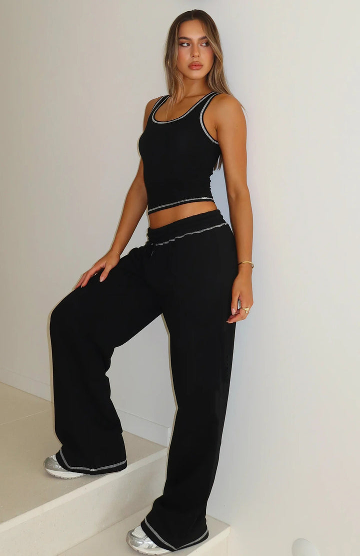 Damen lässiges Crop-Top und weite High-Waist Lounge-Jogginghose Set – Avérine