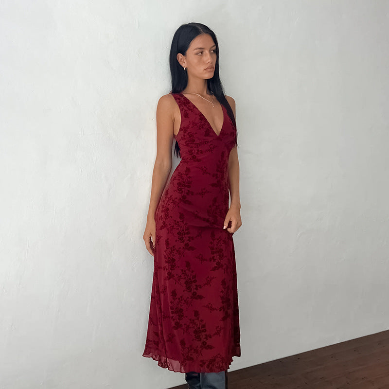 Damen Maxikleid mit tiefem V-Ausschnitt und floralem Spitzenmuster Echo Archiv