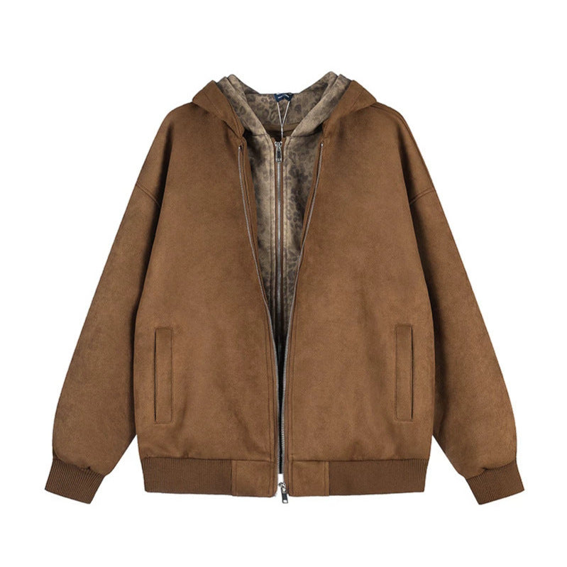 Damen Kapuzen-Zipjacke aus Veloursimitat mit Teddyfutter und gerippten Bündchen Echoarchiv