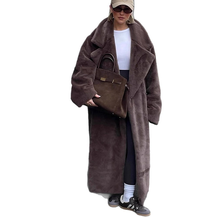 Damen Oversize Kunstfell-Maximantel mit weitem Revers Echoarchiv