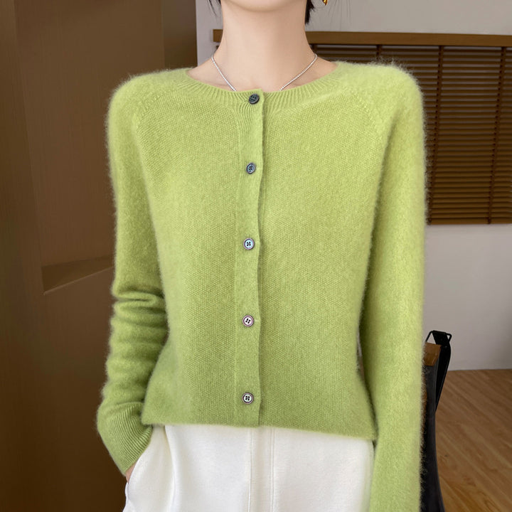 Damen Kuscheliger Kurzcardigan aus Mohair‑Mix mit feiner Schurwollstruktur und Perlmuttknopfleiste Echoarchiv