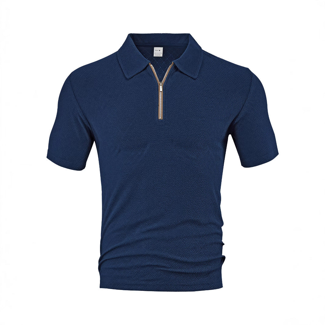 Herren sportliches Kurzarm-Polohemd mit Reißverschluss und strukturiertem Design Echoarchiv