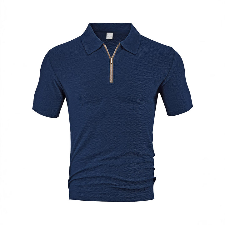Herren sportliches Kurzarm-Polohemd mit Reißverschluss und strukturiertem Design Echoarchiv