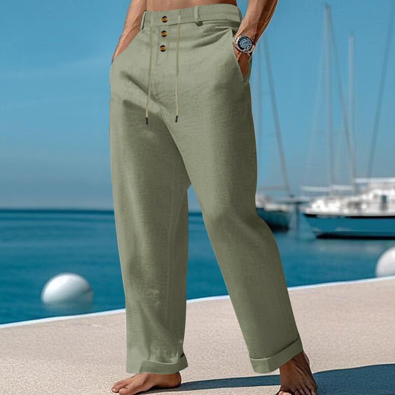 Herren lässige Leinenhose mit verstellbarem Kordelzug und praktischen Seitentaschen Echoarchiv