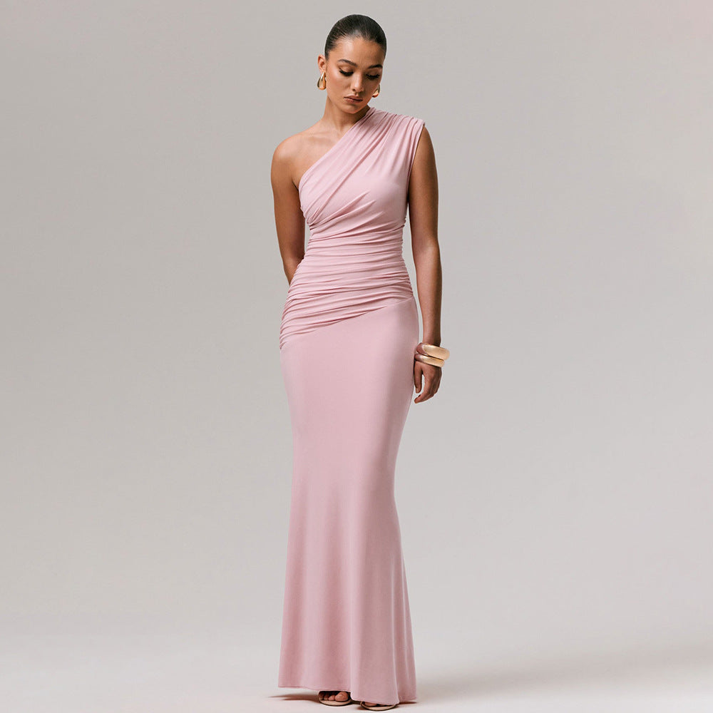 Damen Langarm-Maxikleid mit asymmetrischem Schnitt und raffinierten Drapierungen Echoarchiv