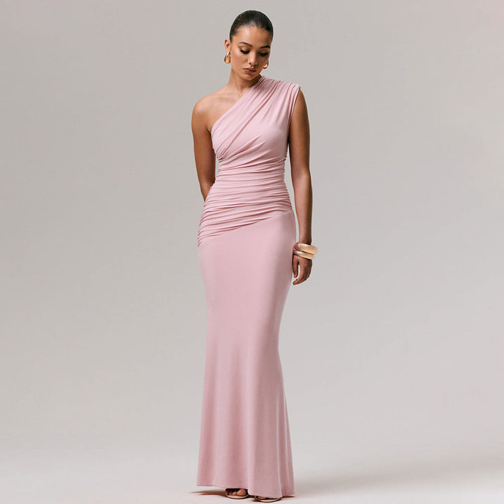 Damen Langarm-Maxikleid mit asymmetrischem Schnitt und raffinierten Drapierungen Echoarchiv