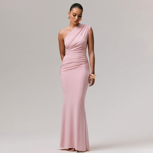 Damen Langarm-Maxikleid mit asymmetrischem Schnitt und raffinierten Drapierungen Echoarchiv