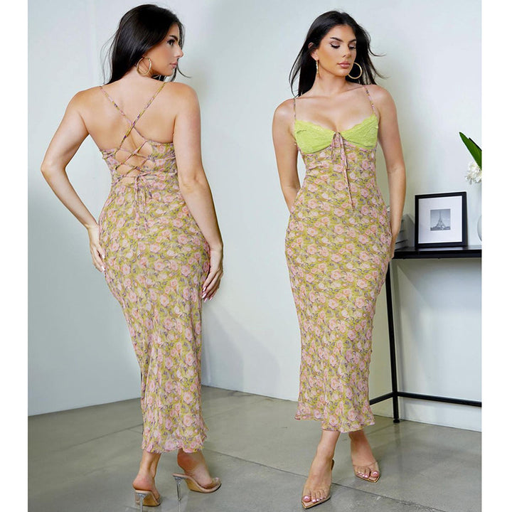 Damen Maxikleid mit elegantem Blumenmuster und raffinierten Trägerdetails Echo Archiv