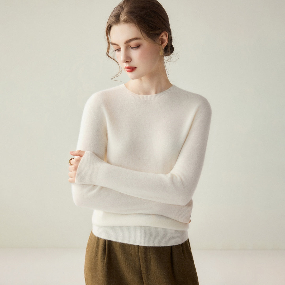 Damen Leichter Rundhalspullover aus Kaschmir‑Look mit extrafeinem Flor und geripptem Saum Echoarchiv