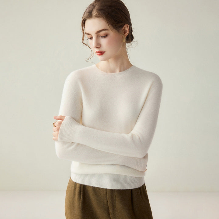 Damen Leichter Rundhalspullover aus Kaschmir‑Look mit extrafeinem Flor und geripptem Saum Echoarchiv