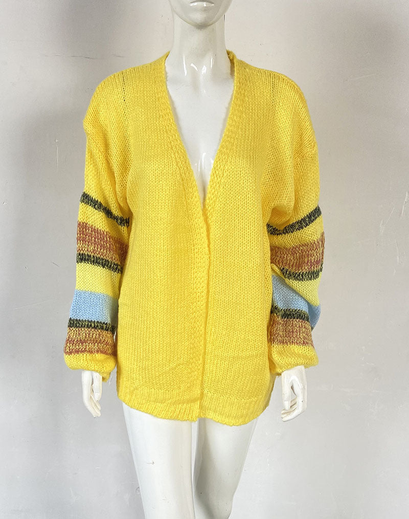 Damen Oversized Strickcardigan mit Ballonärmeln und Streifendetail Drune