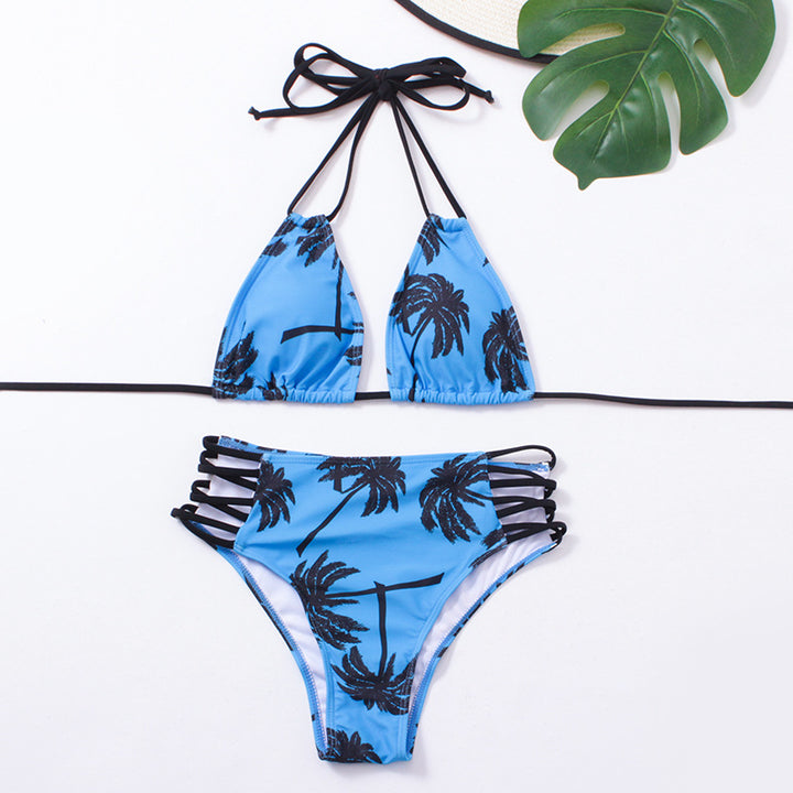 Damen Bikini-Set mit modischem Palmendruck und verstellbaren Trägern Echo Archiv