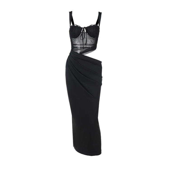 Damen elegantes Maxikleid mit transparentem Oberteil und raffinierten Drapierungen Echo Archiv