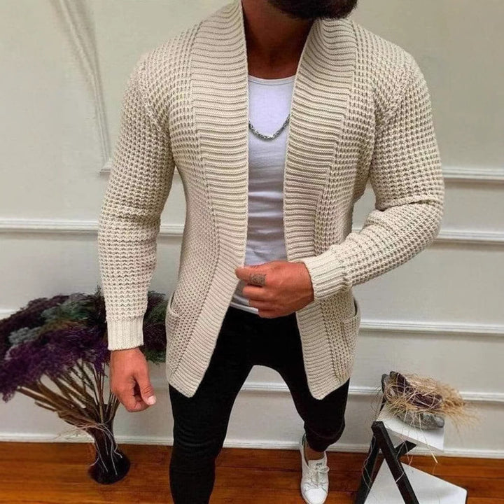 Herren Strickjacke mit offenem Schnitt und tiefem Revers Echoarchiv