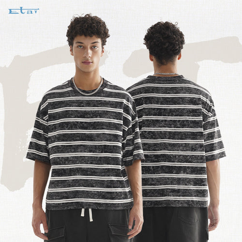 Herren Oversize Kurzarmshirt im verwaschenen Used-Look mit Blockstreifen Echo Archiv