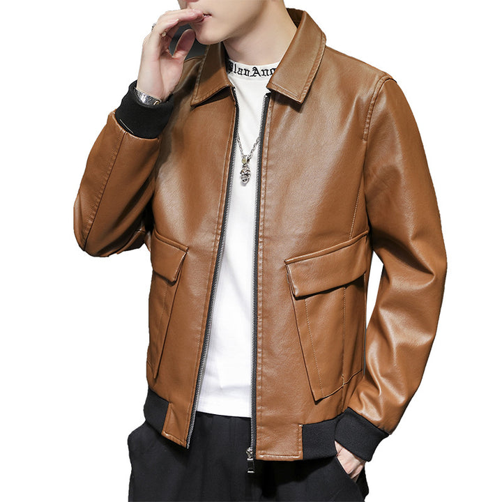 Herren Urbane Kunstleder‑Fliegerjacke mit Pattentaschen und geripptem Saum Echoarchiv