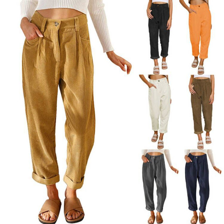 Damen modische Cordhose mit hohem Bund und weitem Bein – Avélisse