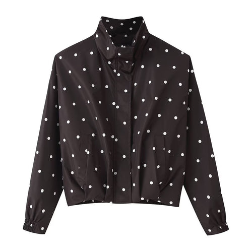 Damen Cropped-Übergangsjacke im Polka‑Dot-Design mit Stehkragen und elastischen Bündchen Echoarchiv