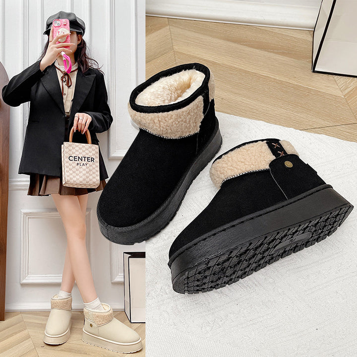 Damen Gefütterte Kurzstiefel mit Teddyfutter, Faux‑Velours und Plateau‑Sohle Echo Archiv
