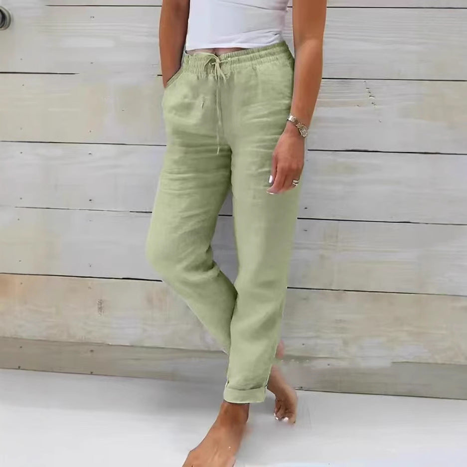 Damen lässige Leinenhose mit elastischem Bund Kordelzug und Seitentaschen – Avélisse