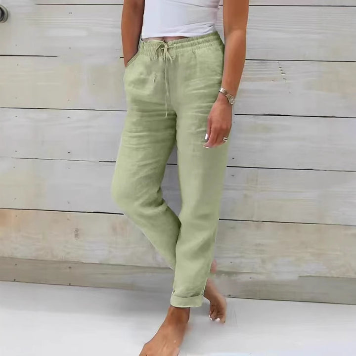 Damen lässige Leinenhose mit elastischem Bund Kordelzug und Seitentaschen – Avélisse