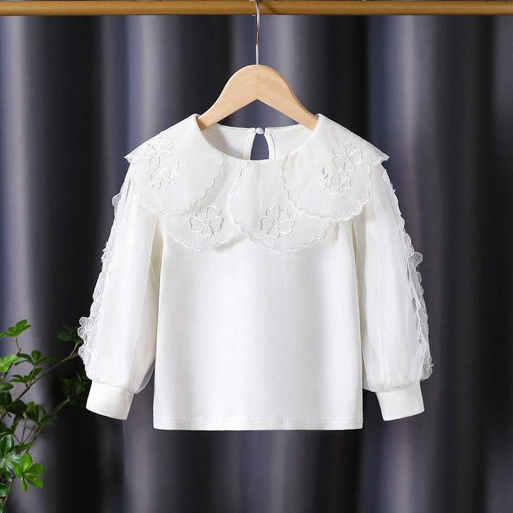 Mädchen elegante Bluse mit floralen Spitzenapplikationen Echo Archiv