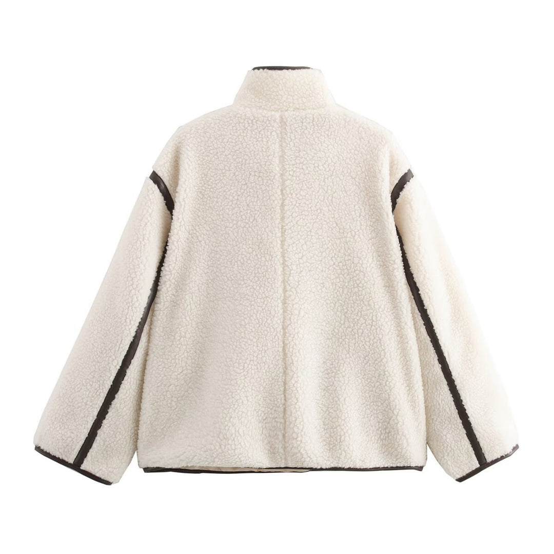 Damen 100+ Teddyjacke im Oversize‑Look mit Stehkragen und Kontrastpaspeln Echo Archiv