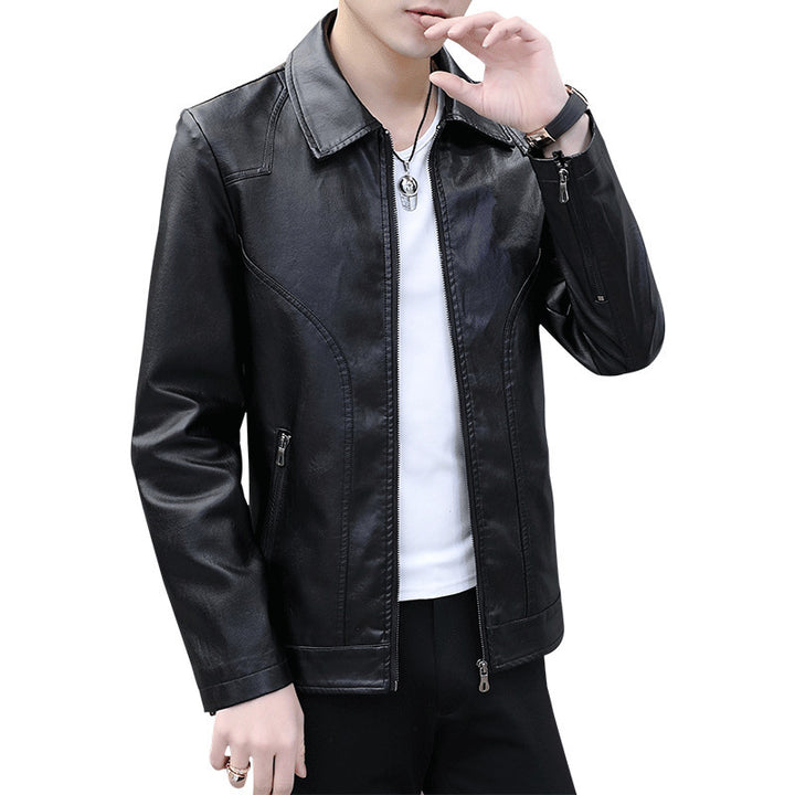 Herren schlanker Kunstleder-Blouson mit Hemdkragen und ergonomischer Schultersteppung Echoarchiv