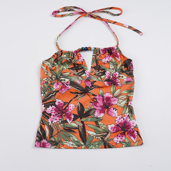 Damen Haltertop mit floralem Design und elegantem Bindeband Echo Archiv