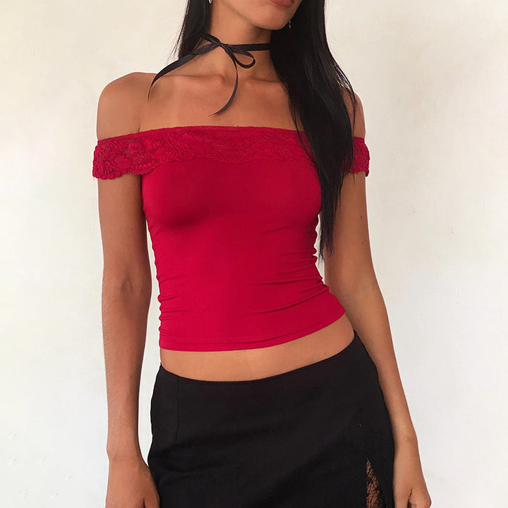 Damen Off-Shoulder Top mit Spitzenakzenten Echo Archiv