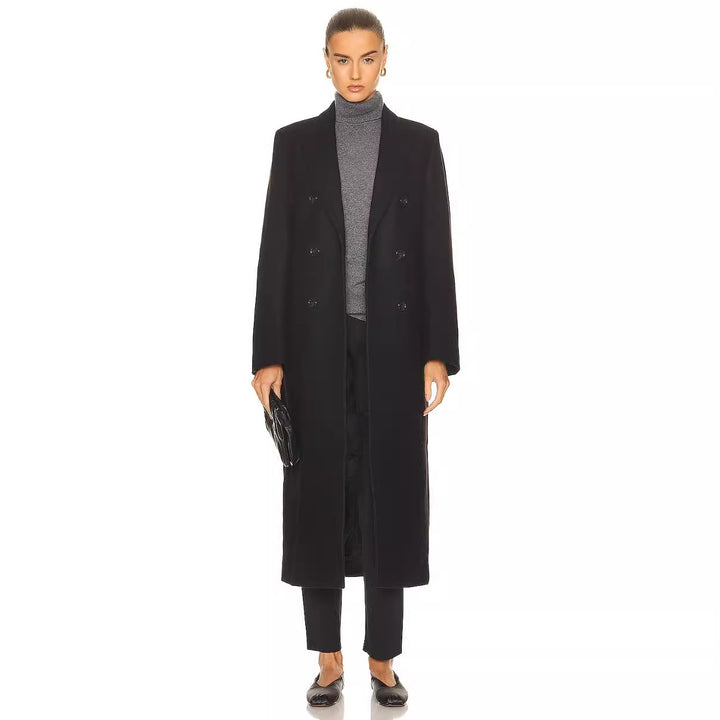 Damen Maxilanger Zweireihiger Wollmix-Longcoat mit maßgeschneidertem Finish Echoarchiv