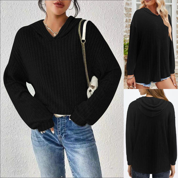 Damen Gerippter Hoodie-Pullover mit Kapuze und legerer Cropped-Silhouette Echoarchiv