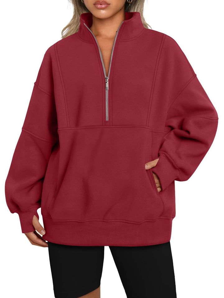 Damen Oversize-Sweatshirt mit halbem Reißverschluss, Stehkragen und Kängurutasche Echo Archiv