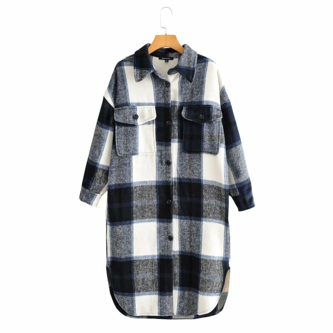 Damen Karierter Longline-Hemdjackenmantel mit aufgesetzten Taschen Echo Archiv