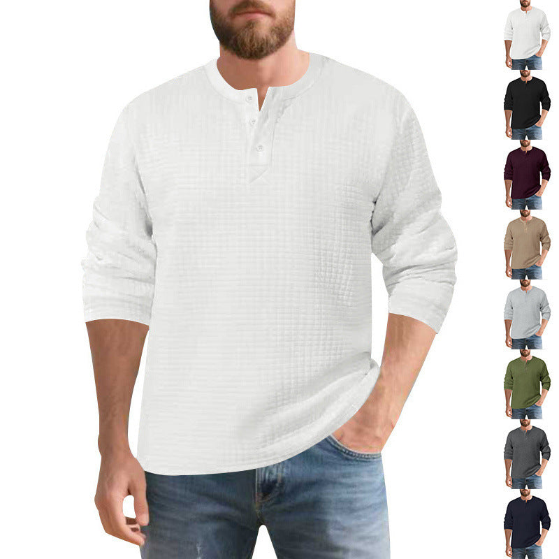 Herren Langarm Henley-Shirt aus komfortablem Waffelmaterial mit Knopfleiste Echoarchiv