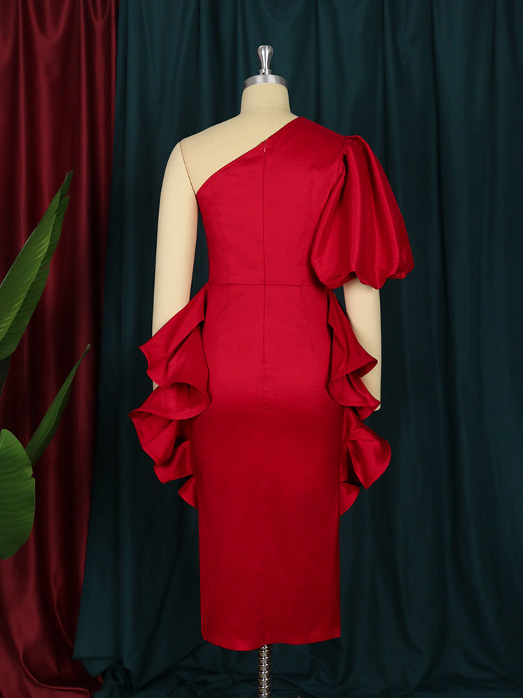Damen Cocktailkleid mit asymmetrischem Schnitt und voluminösem Rüschendesign Echo Archiv