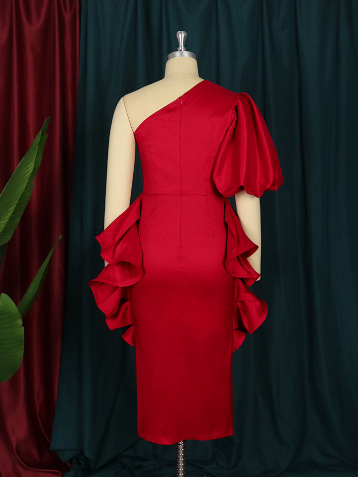 Damen Cocktailkleid mit asymmetrischem Schnitt und voluminösem Rüschendesign Echo Archiv