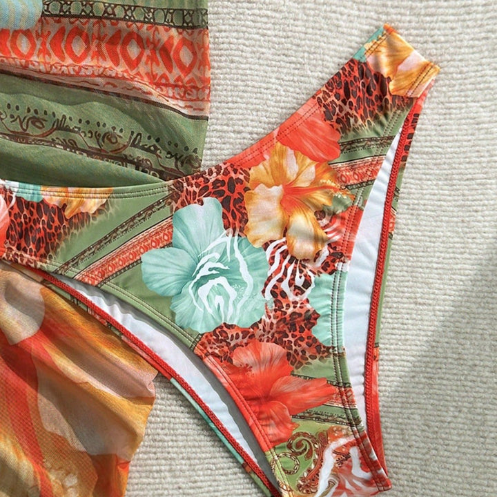 Damen Florales Bikini-Set mit Kombination aus Oberteil und Wickeltuch Echo Archiv