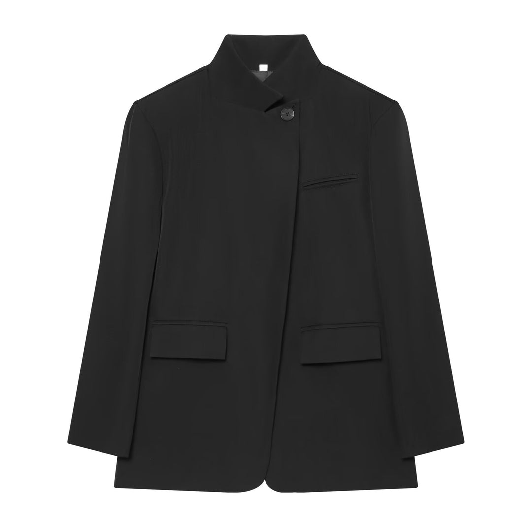 Damen Karierter Longblazer mit Stehkragen, verdeckter Knopfleiste und Pattentaschen Echoarchiv