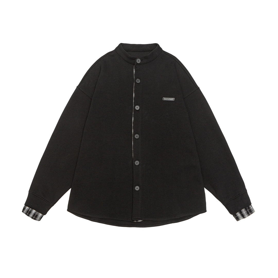 Unisex Oversize-Sweatjacke im Hemdjacken-Look mit Stehkragen Echoarchiv