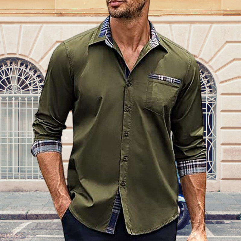 Herren elegantes Langarmhemd mit kontrastierenden Knopfdetails Echoarchiv