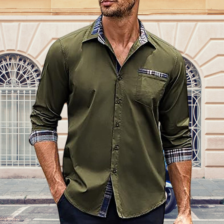 Herren elegantes Langarmhemd mit kontrastierenden Knopfdetails Echoarchiv
