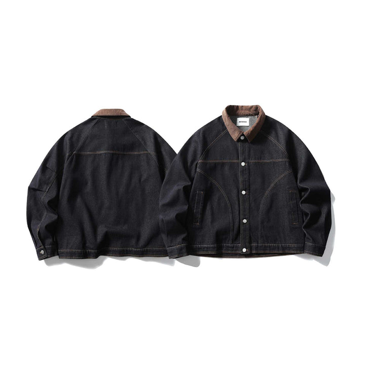 Herren Boxy-Jeansblouson mit Cordkragen und Druckknopfleiste Echoarchiv