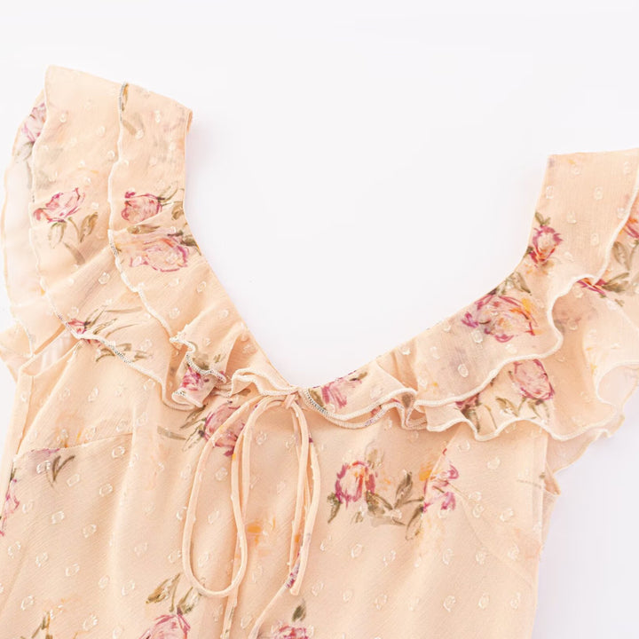 Damen Maxikleid mit floralem Design und eleganten Rüschendetails Echo Archiv