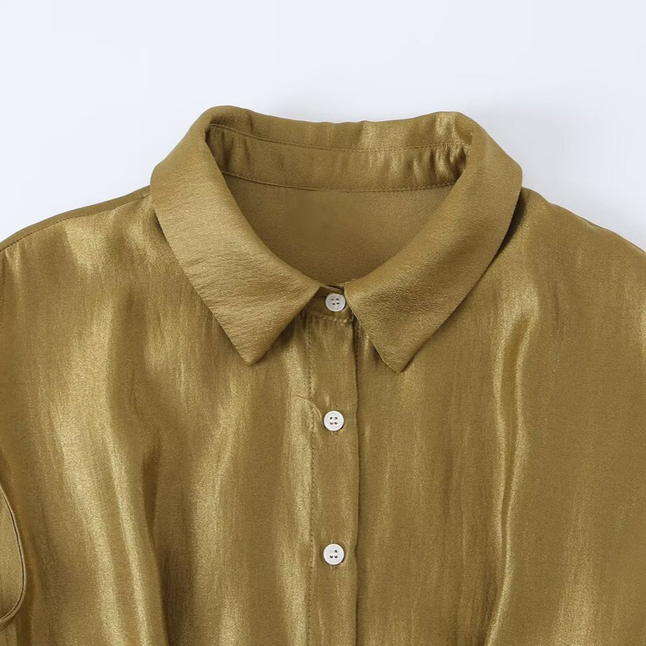 Damen Ärmelloses Hemdblusenkleid mit Taillenfalten und Gürtel Echoarchiv