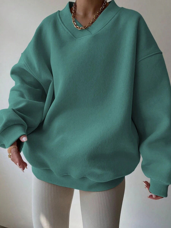 Damen Oversized V-Ausschnitt Sweatshirt mit verstärktem Rippkragen und extraweitem Cut – Avérine
